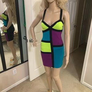 2B Bebe Small Neon Green Purple Jade Clubing Dress